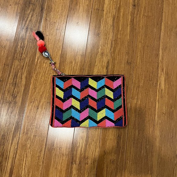 BOGO NWT Bright Beaded Chevron Tasseled Alameda Clutch - Picture 3 of 10
